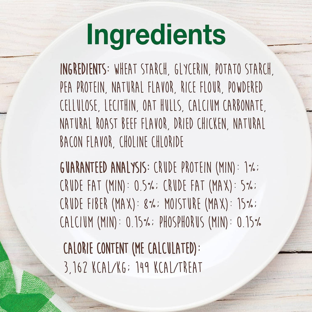 Dog chew treat ingredients and guaranteed analysis panel