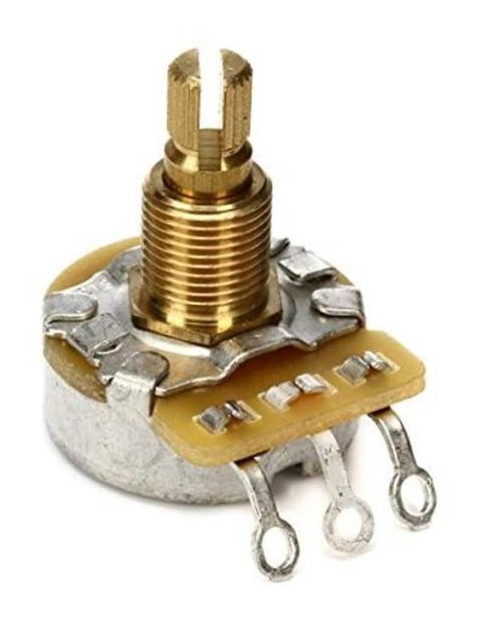 Split-shaft 500K potentiometer for volume/tone with brass shaft and solder lugs
