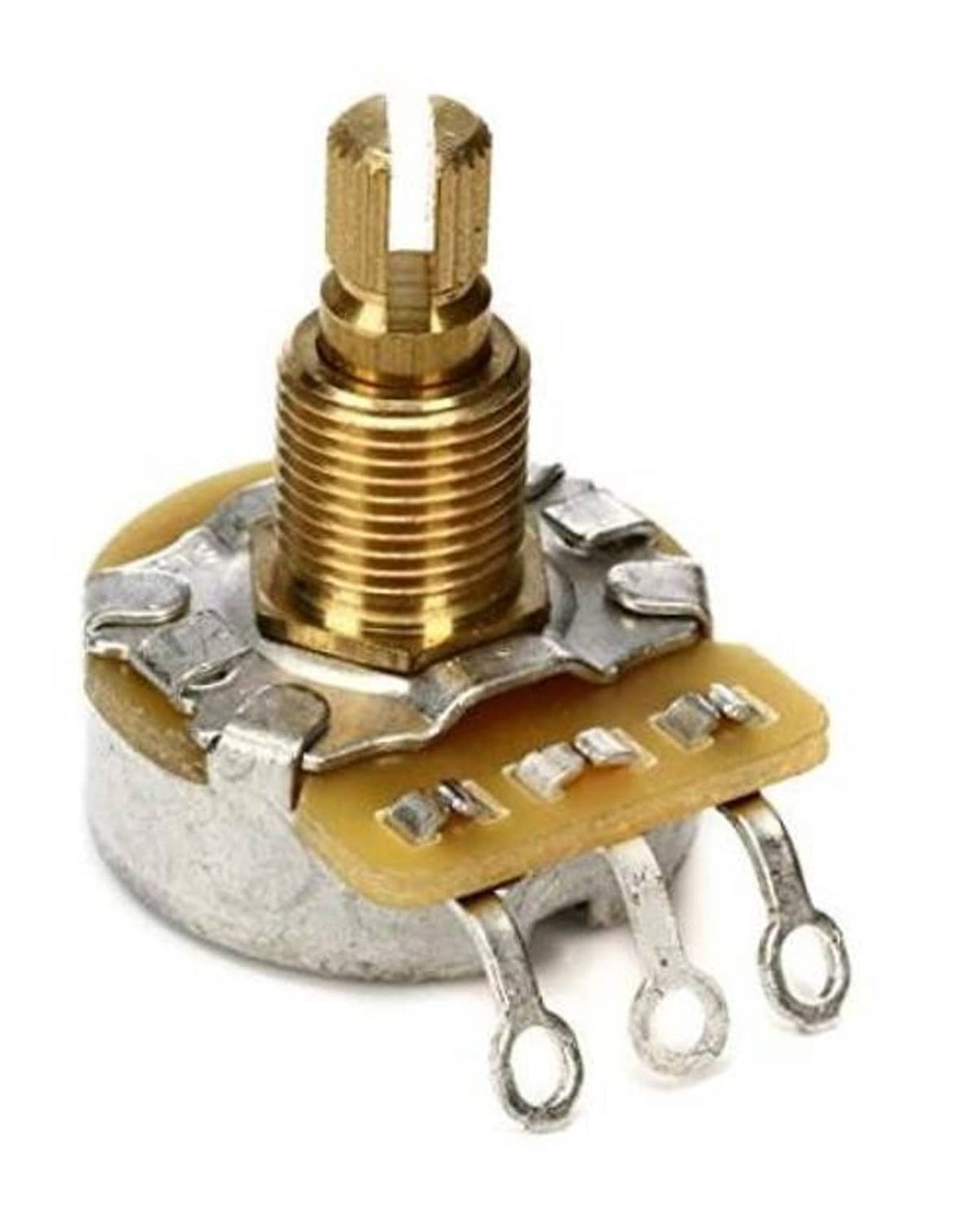 Split-shaft 500K potentiometer for volume/tone with brass shaft and solder lugs