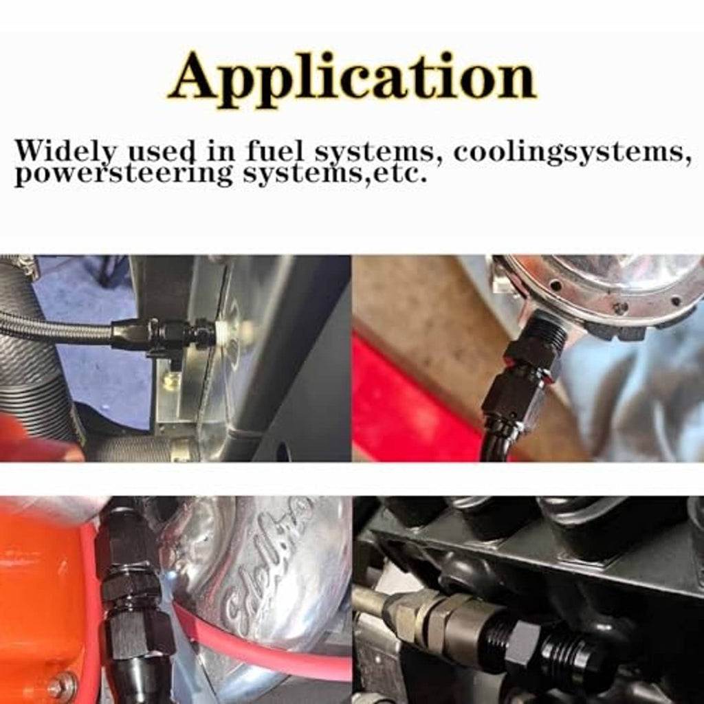 Black aluminum AN flare to 3/8 NPT male adapter installed in equipment line