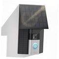 Solar doorbell charger with textured black solar panel and silver body, front close-up