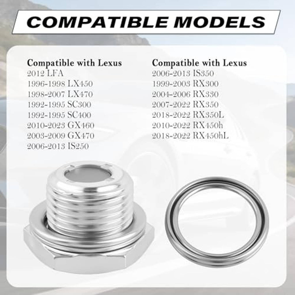 Rear differential fill plug kit with threaded metal plug and one seal ring washer