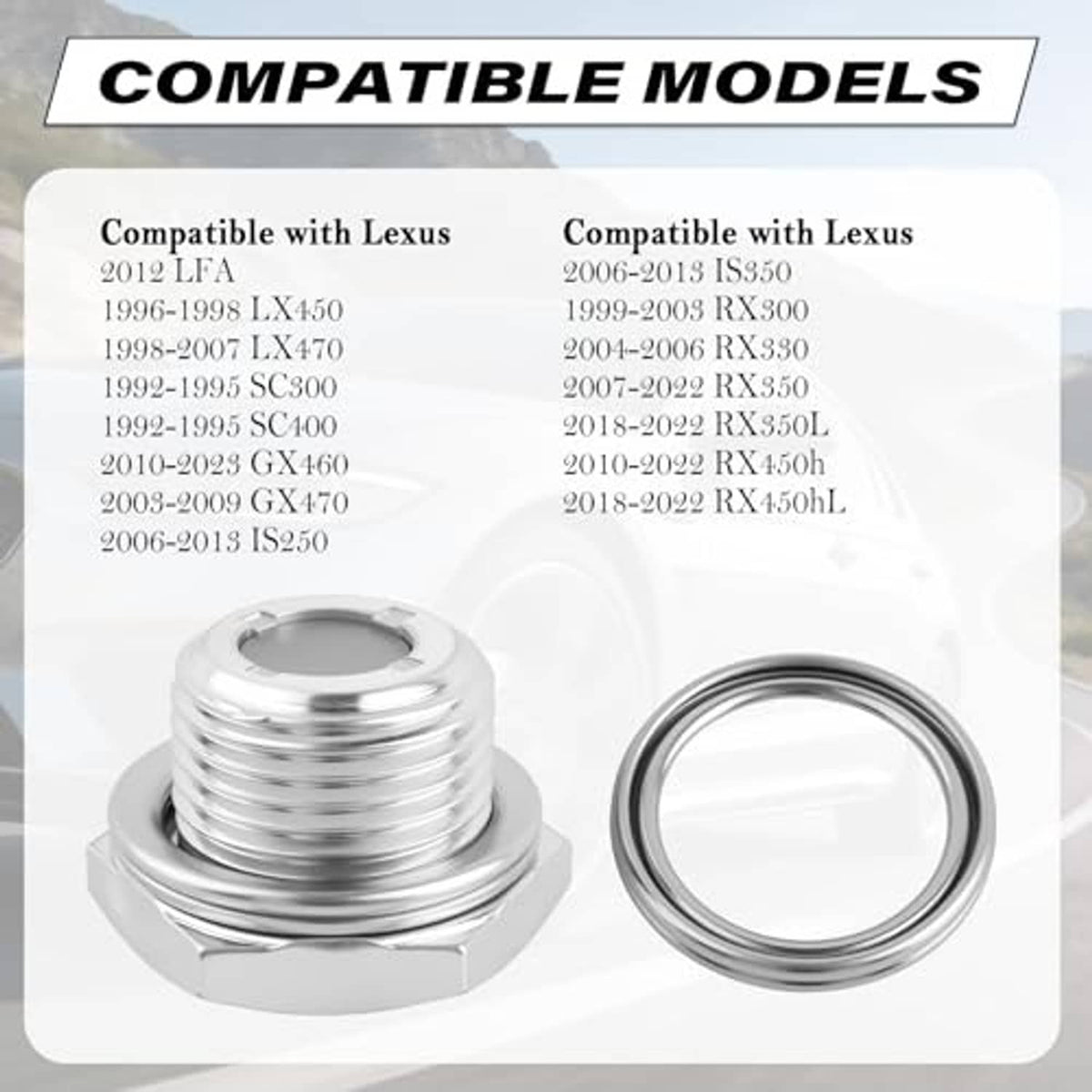 Rear differential fill plug kit with threaded metal plug and one seal ring washer