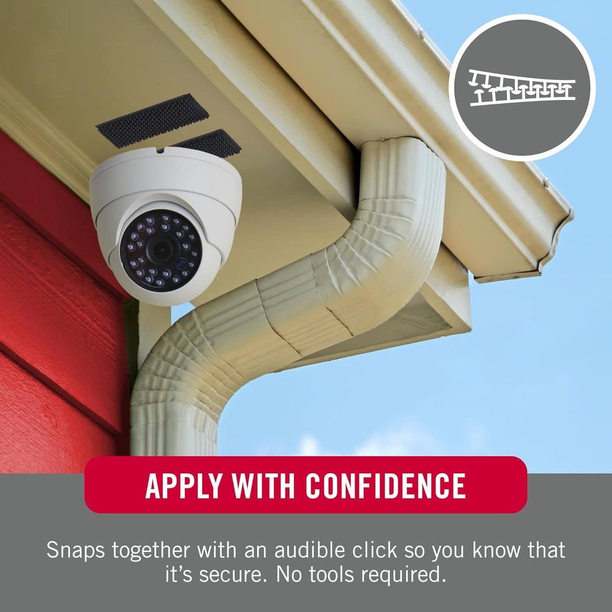 Extreme Lock mounting strips for outdoor camera mounting: apply with confidence, snaps secure