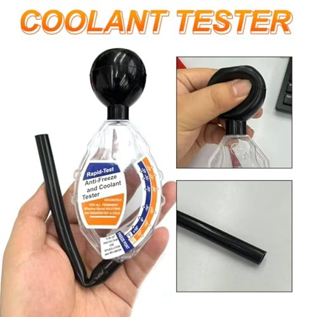 Antifreeze coolant tester kit with black bulb handle, clear dial chamber, and black tube