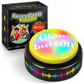 Glowing dance music button with yellow top and multicolored light ring on black base