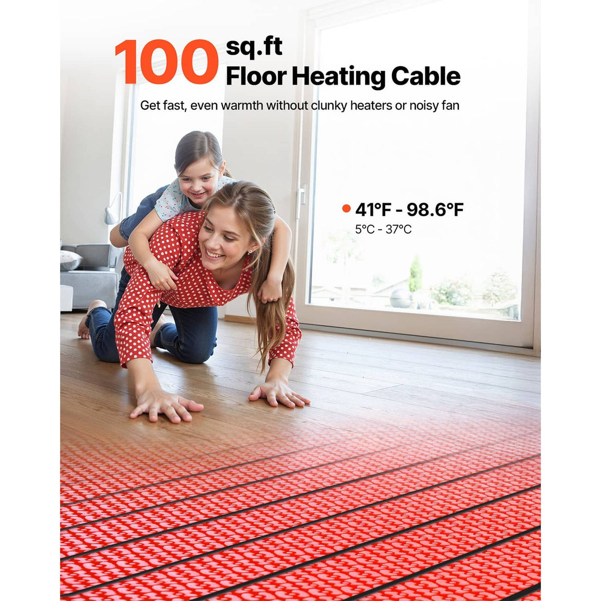 Floor heating cable roll with controller, black power cable, and wire connection kit