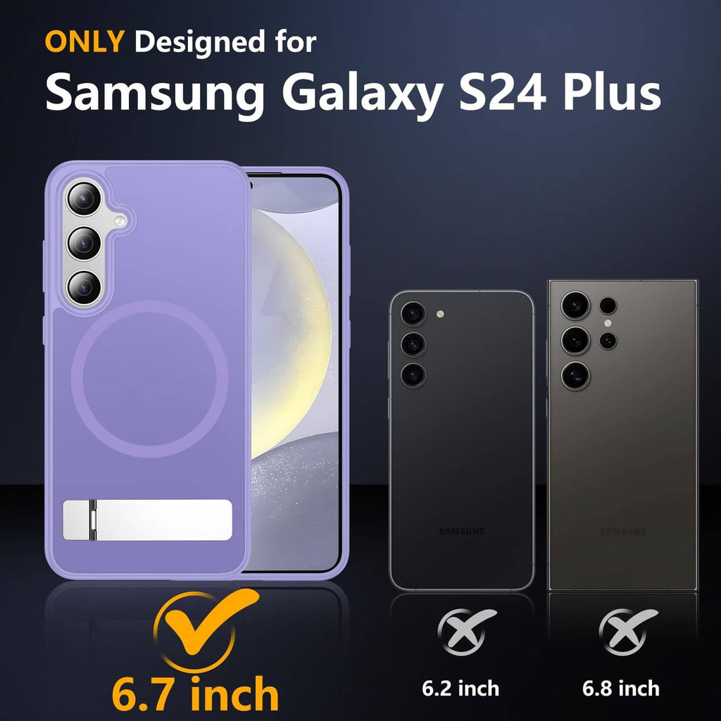 Light purple phone case with circular stand and camera cutouts; fold-out holder