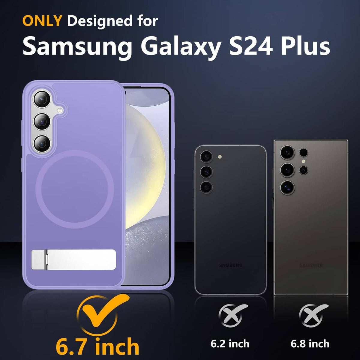 Light purple phone case with circular stand and camera cutouts; fold-out holder