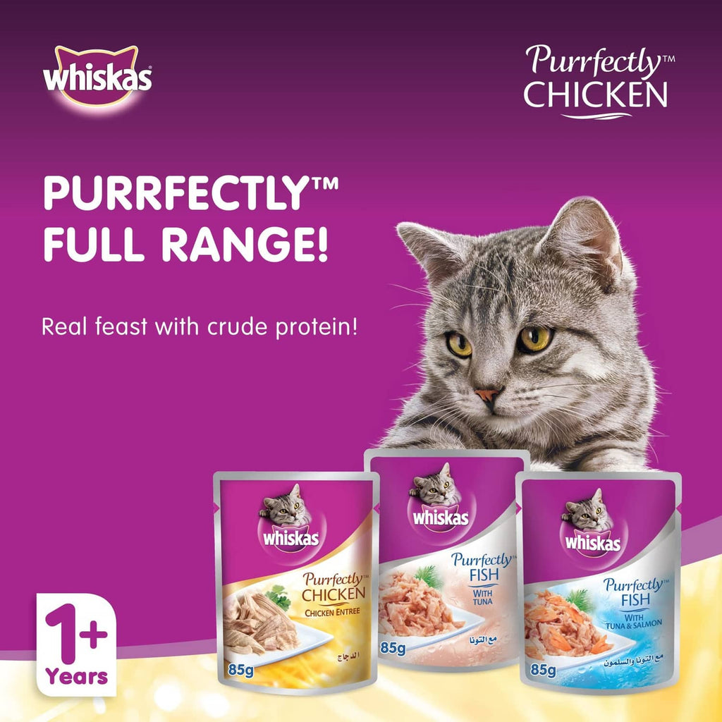Whiskas Purrefectly full range cat food pouches, including chicken, 85g each