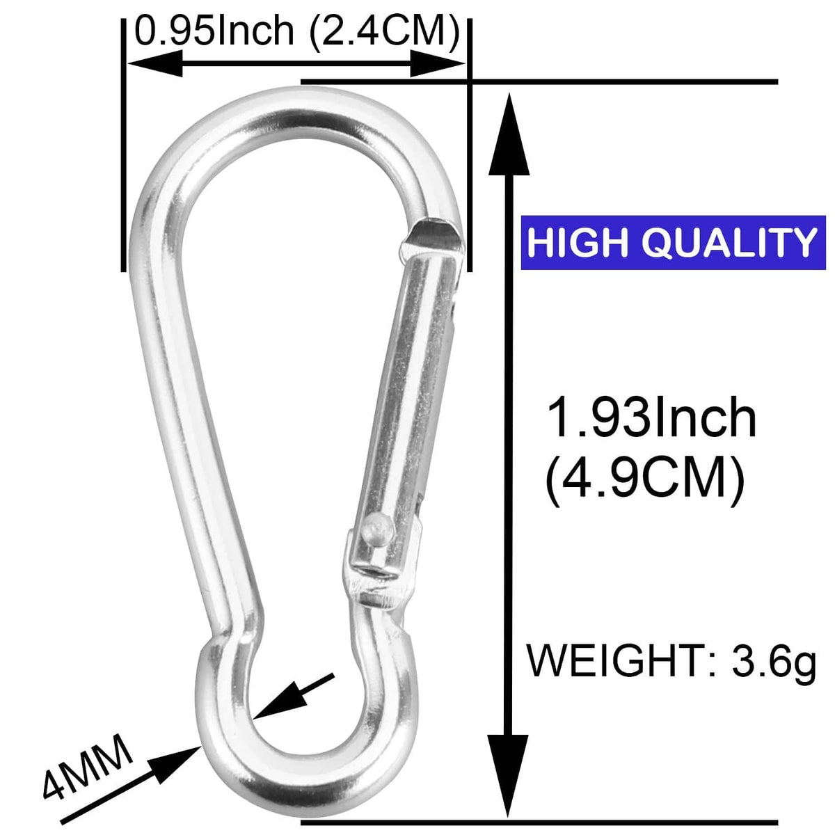 Mini aluminum spring clip carabiner with D-shaped gate and locking latch