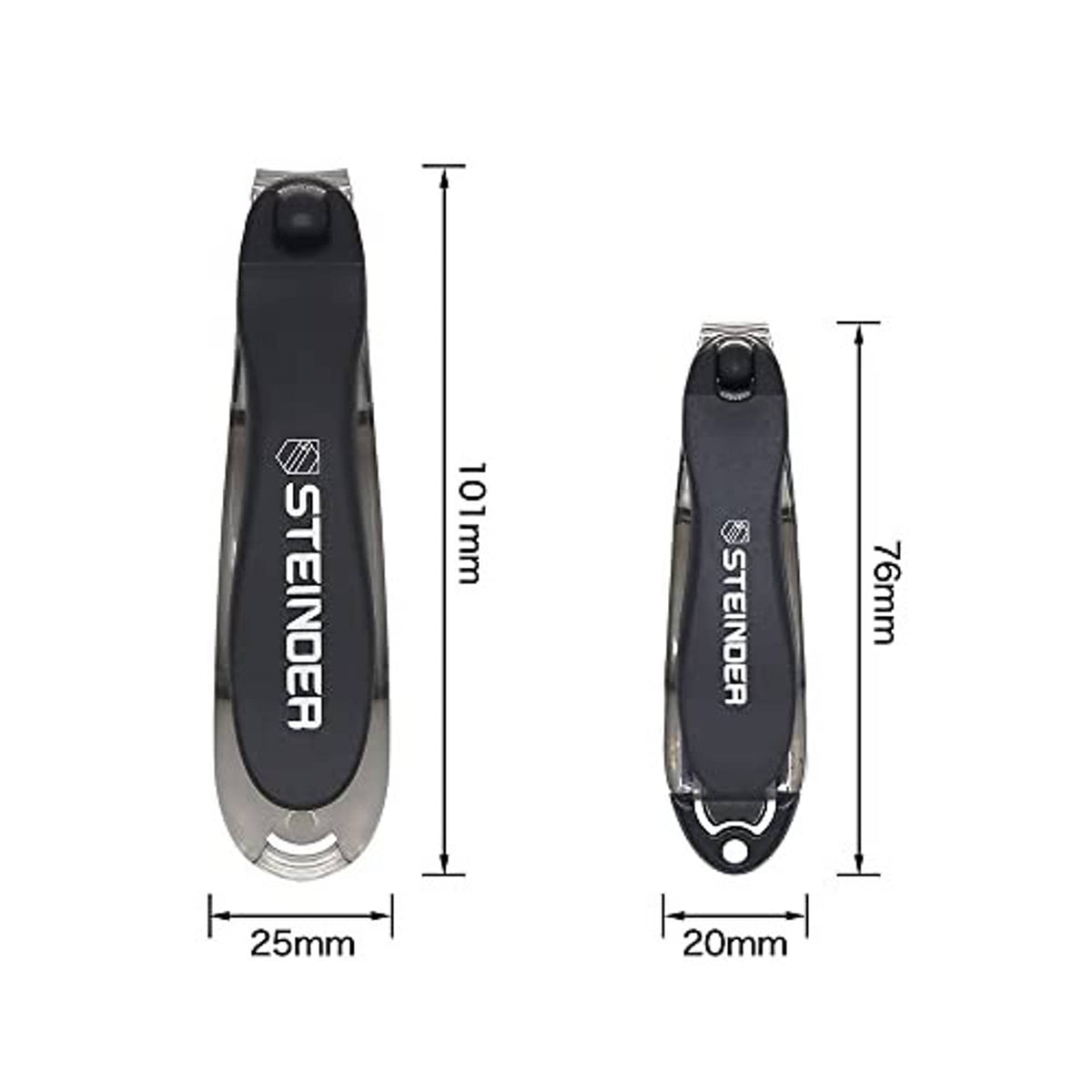 Nail clipper with size details shown: 25mm and 10mm measurements