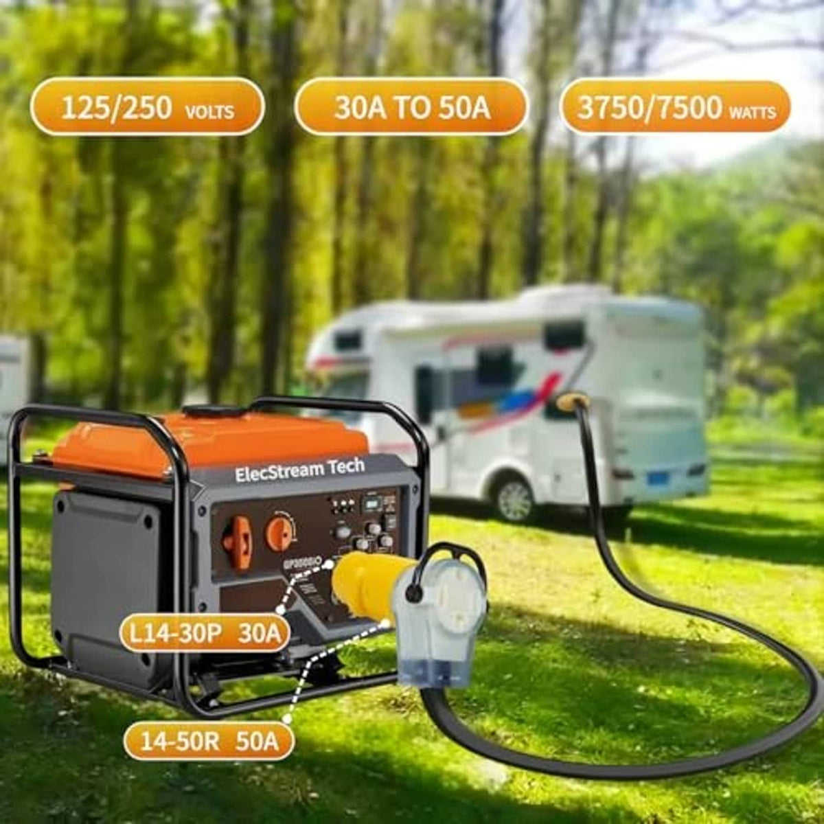 Yellow generator adapter with 4-prong locking connector for RV power