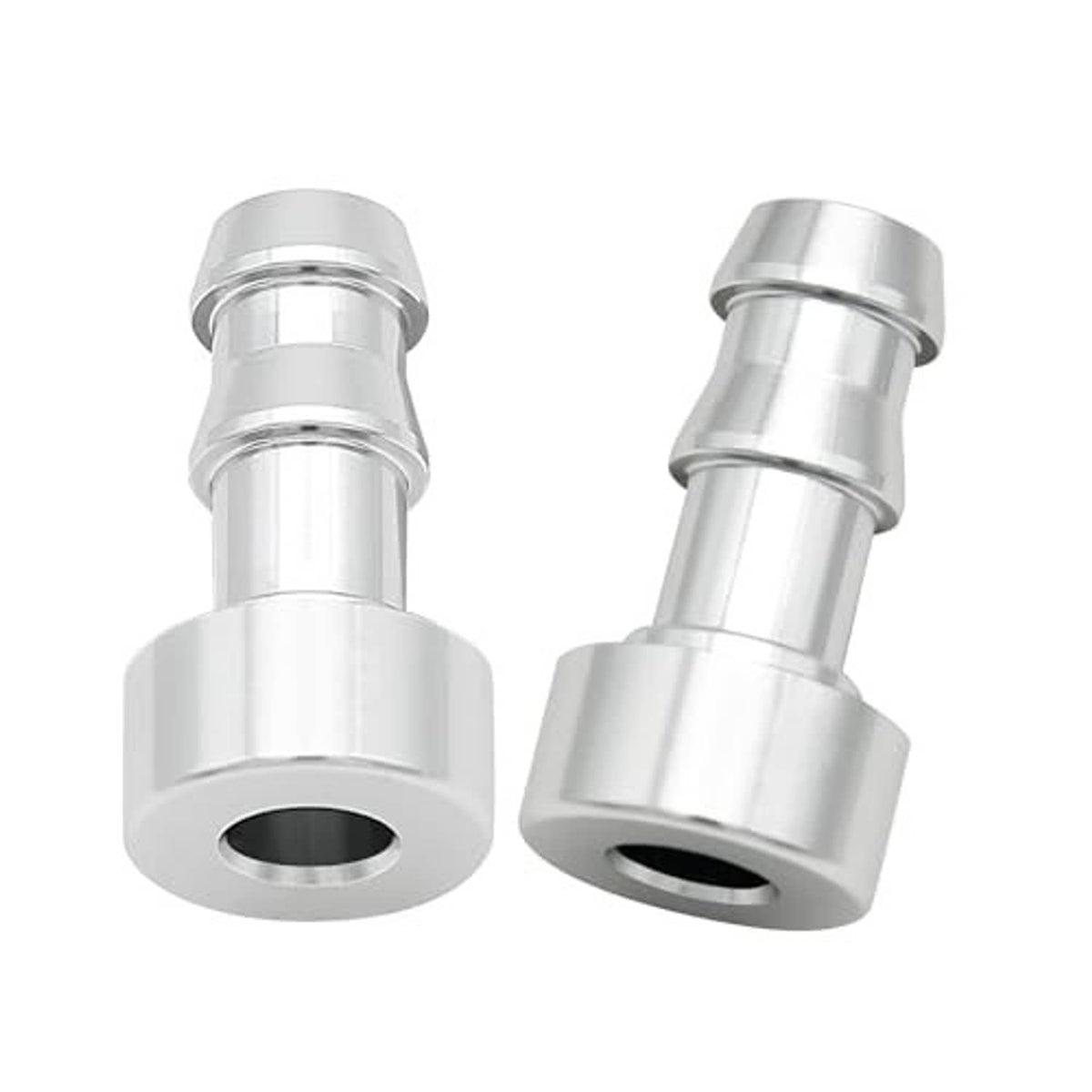 3/8 hose barb weld-on adapter, polished aluminum, barbed tail with flanged base