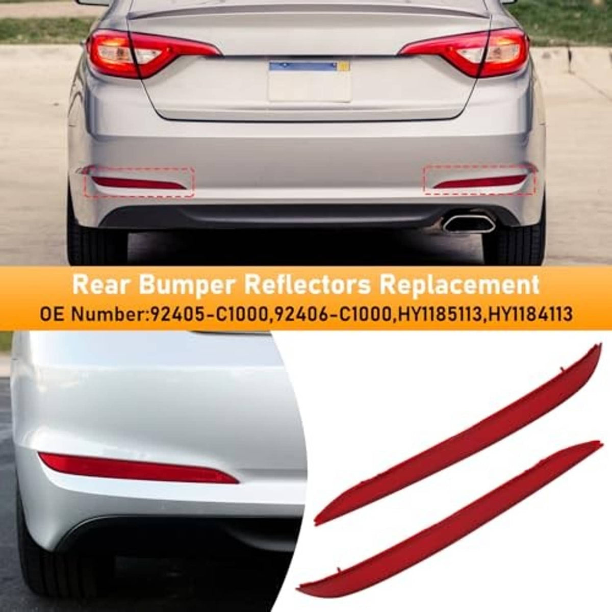 Red rear bumper reflectors replacement set, left and right