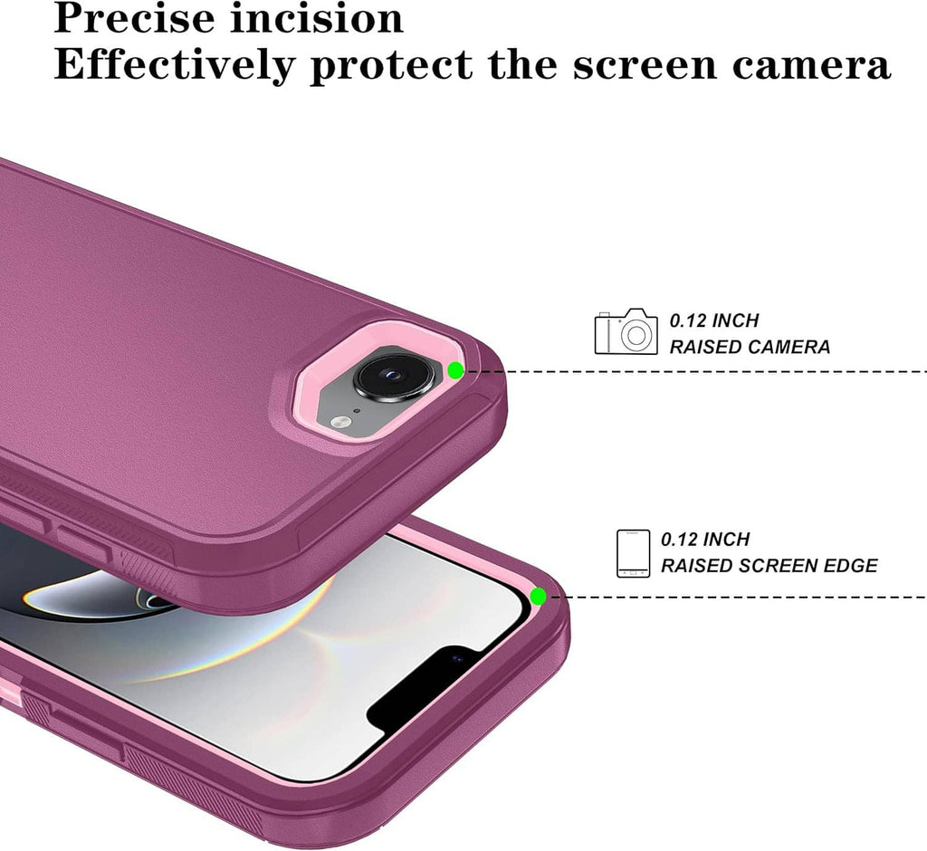Purple phone case detail with raised camera and screen edge cutouts for protection.