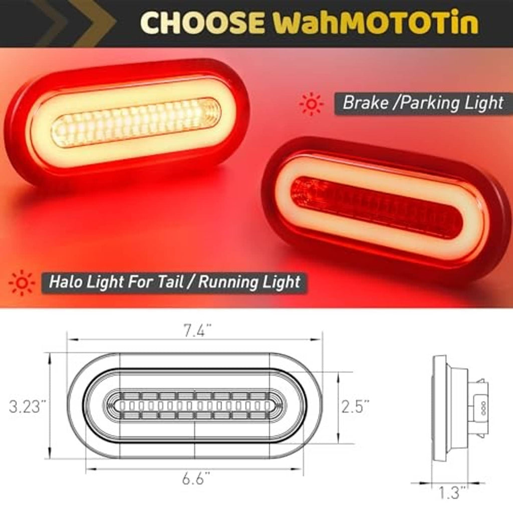 Two oval red LED trailer lights with white halo ring for tail and running light