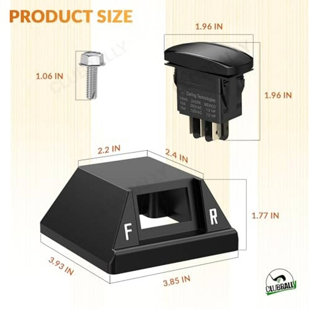 Black forward/reverse rocker switch with F/R icons and included mounting screw