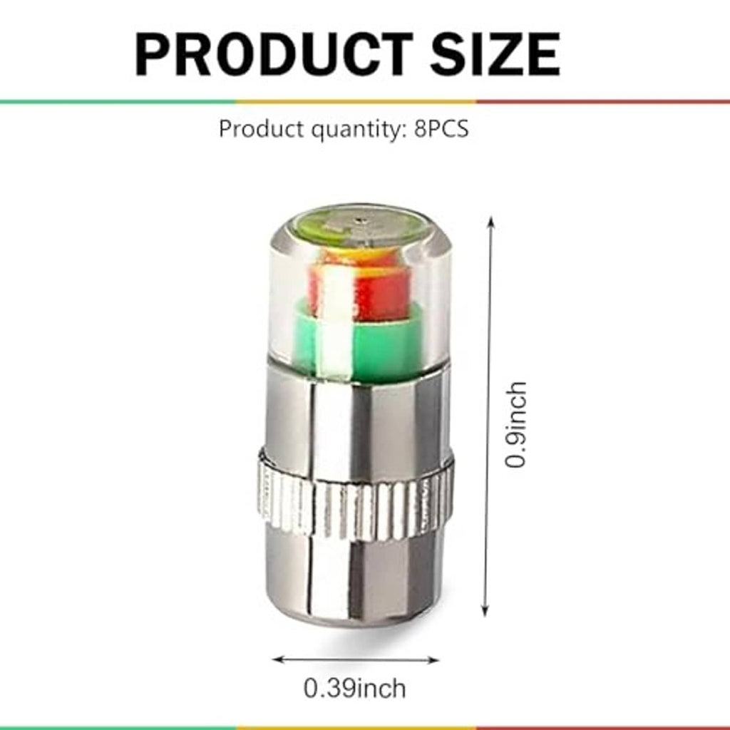 Single silver tire valve stem cap with clear top and green-red indicator window