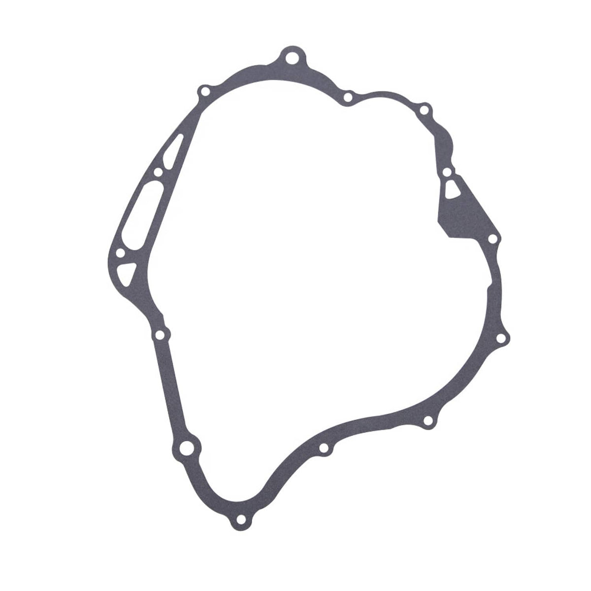 Engine crankcase cover gasket, dark gray with curved opening and bolt holes