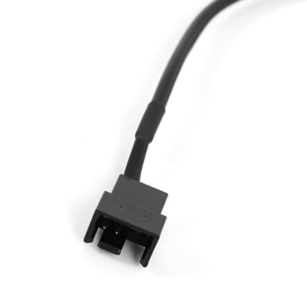 Black 4-pin PC fan controller connector with short cable lead