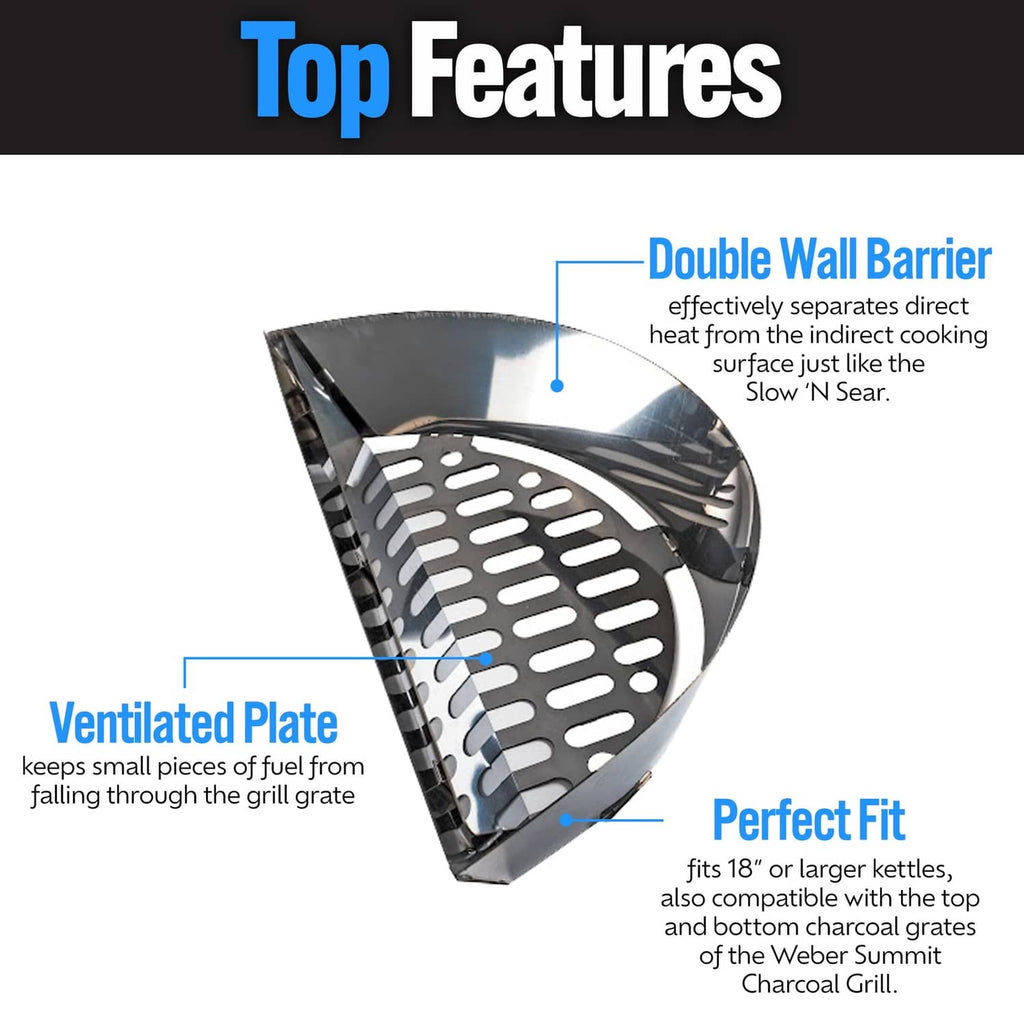 Vented stainless insert plate in charcoal basket for indirect heat