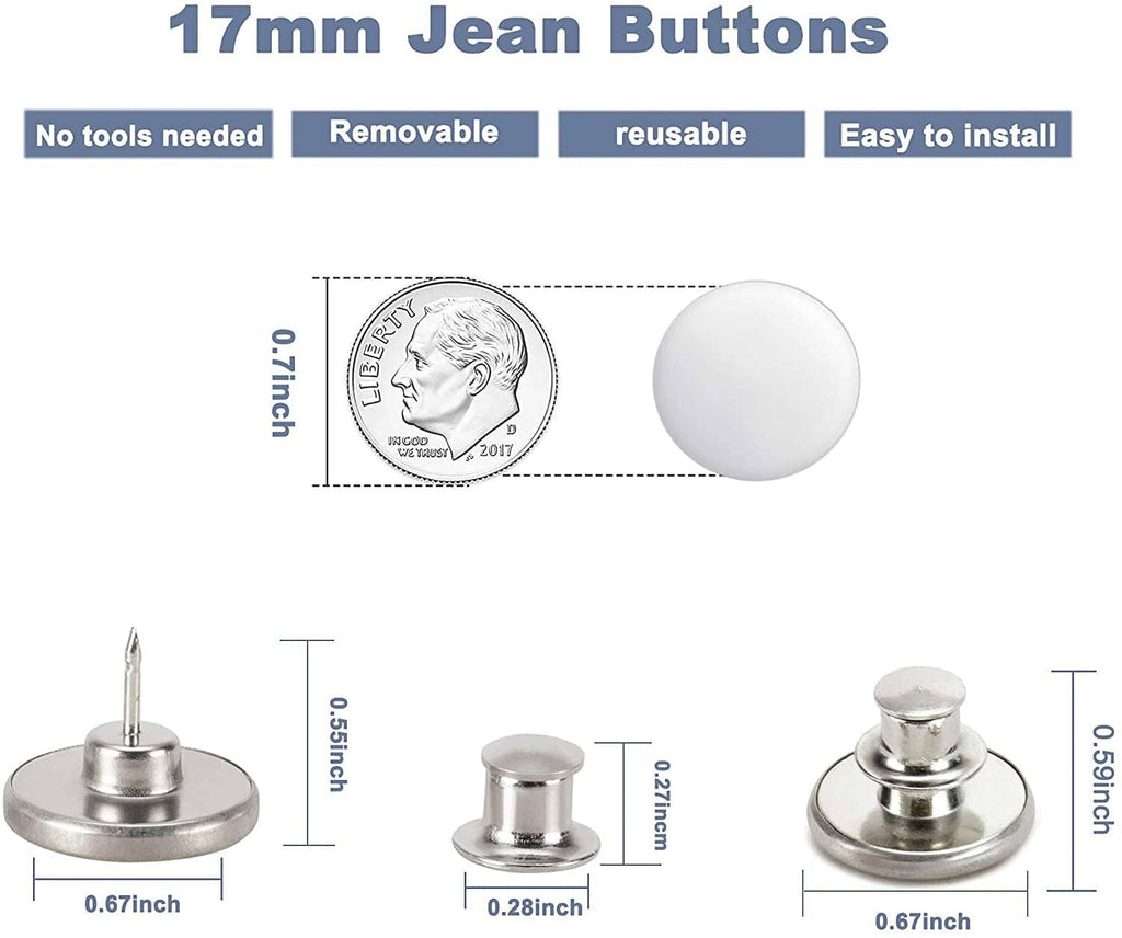17mm snap button kit with stud posts and pin backs, reusable replacement parts