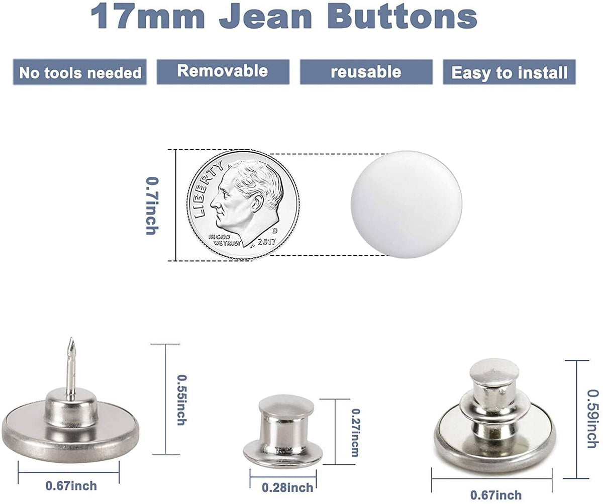17mm snap button kit with stud posts and pin backs, reusable replacement parts