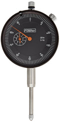 Black dial indicator with orange pointers and engraved 0–1 inch measuring scale