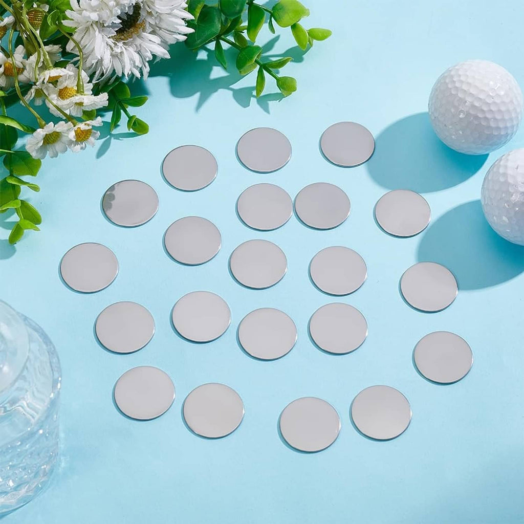 Multiple round silver blank golf ball marker coins with smooth faces