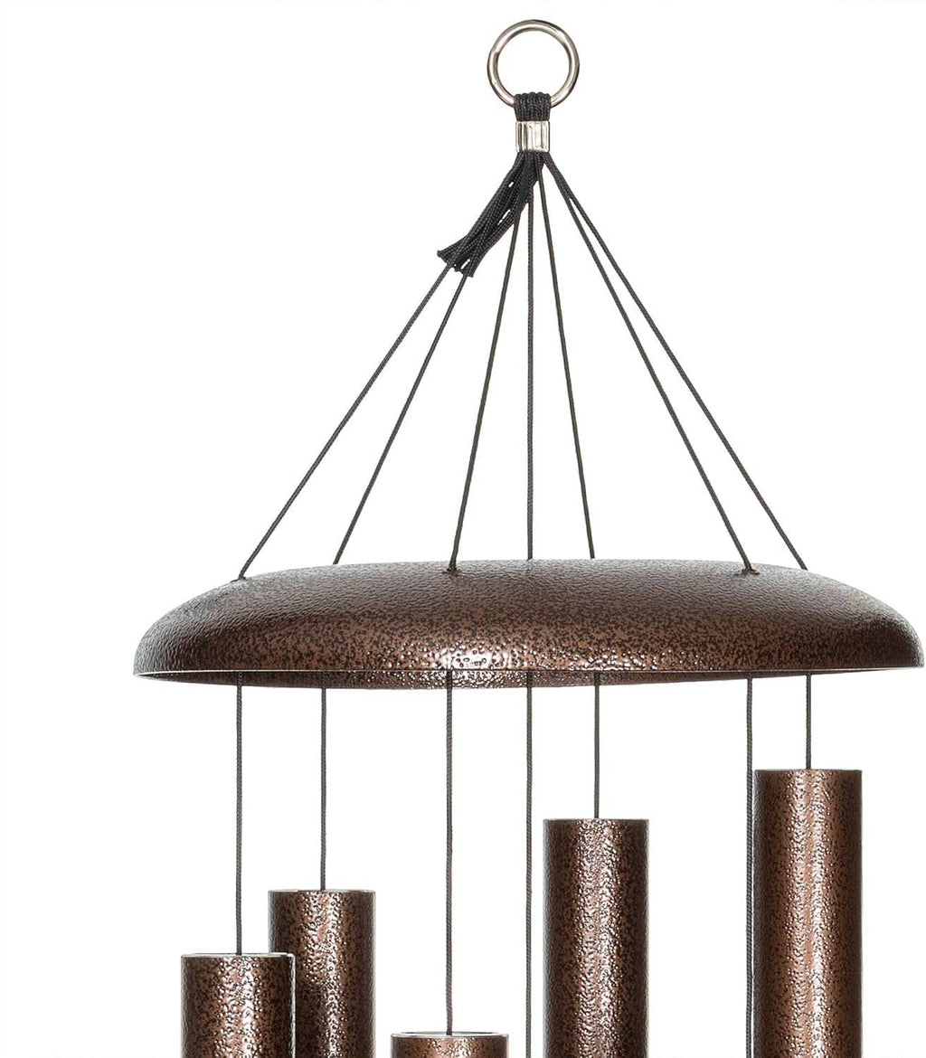 Copper vein wind chime with round top cap and multiple hanging bronze rods