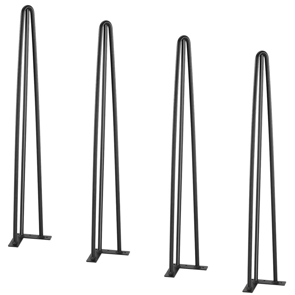 Set of 4 black steel hairpin table legs, upright with flat base plates