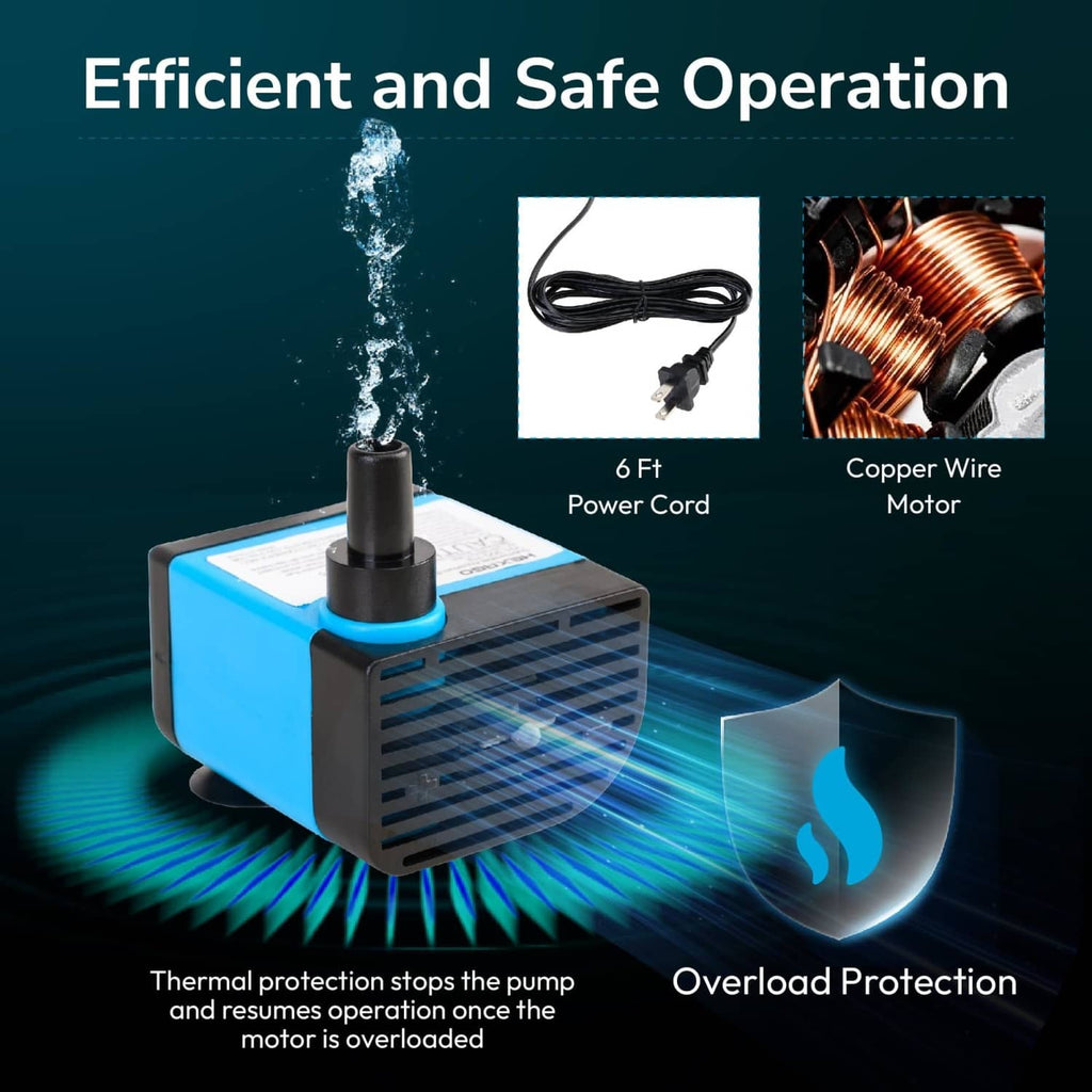 Mini submersible water pump with black power cord and copper motor