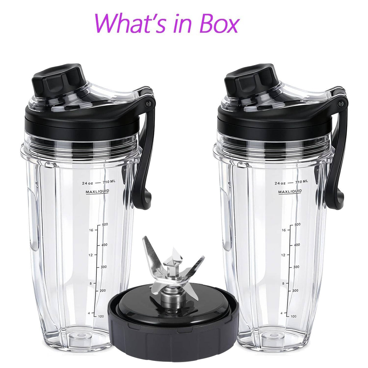 Replacement blender blade set with two 24 oz cups and black lid