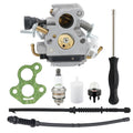 Silver chainsaw carburetor kit with gasket, spark plug, fuel line, and mounting parts