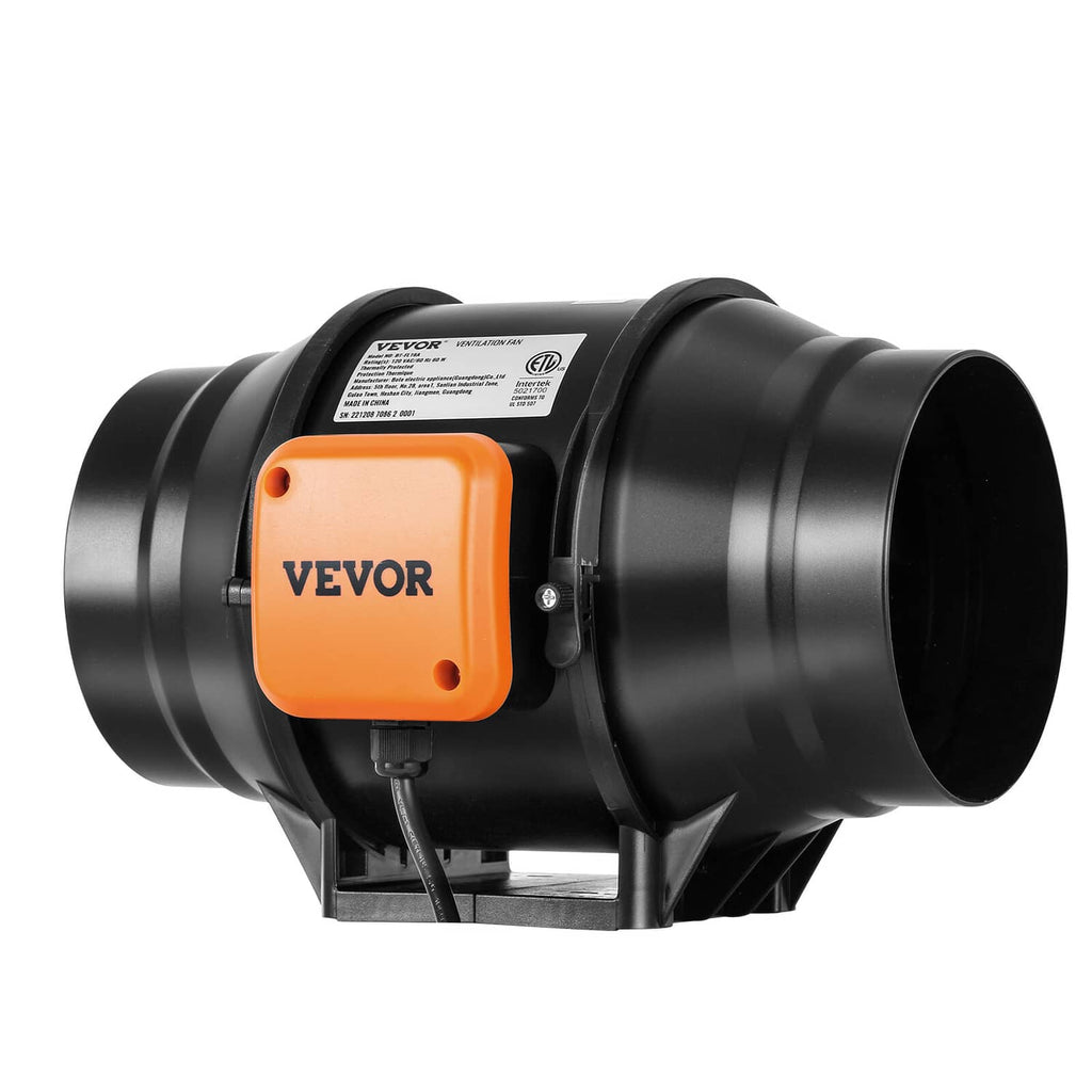 VEVOR inline duct fan blower with orange controller and round duct outlet