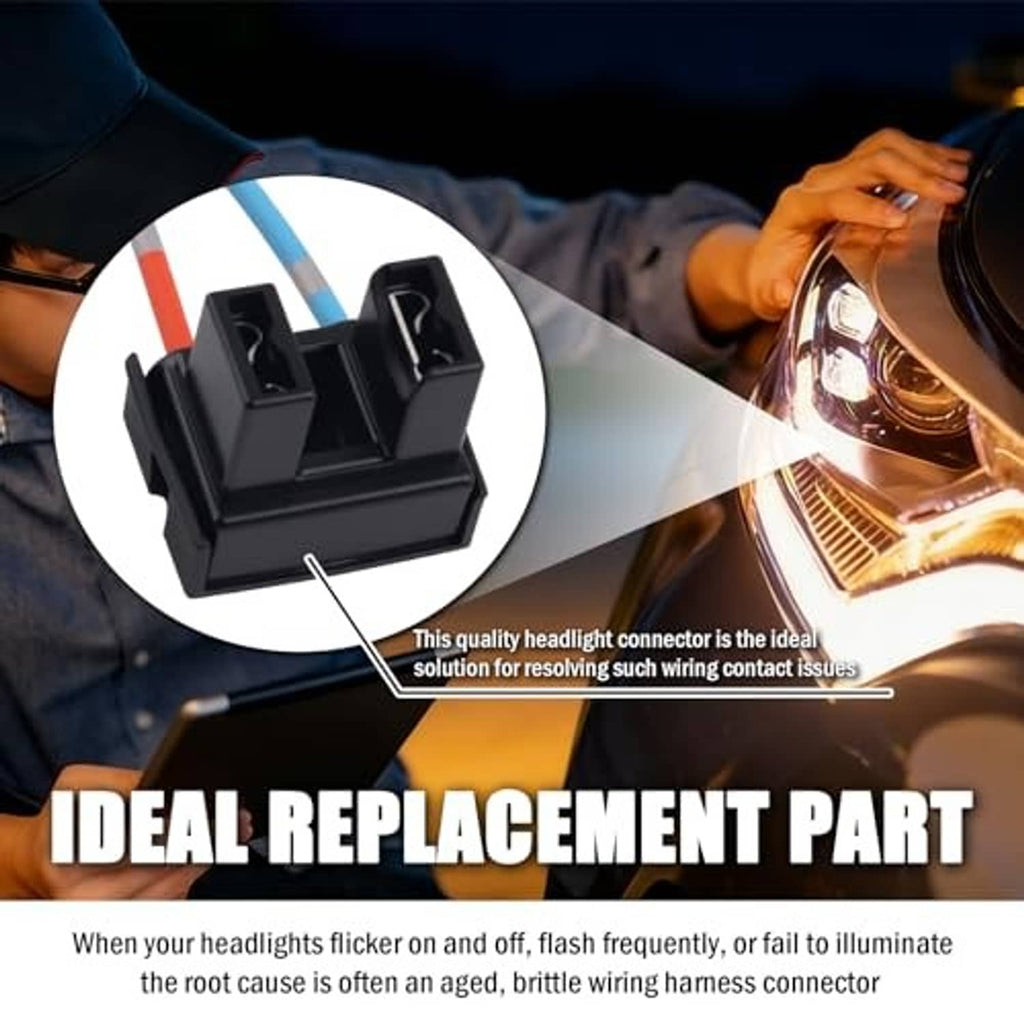 H7 headlight connector plug with dual black terminals and blue/red wire leads