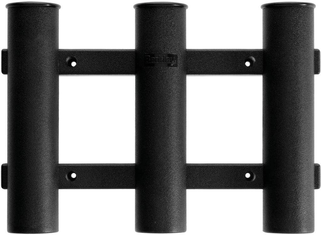 Berkley 3-rod tube rod holder rack, black metal with two bar supports