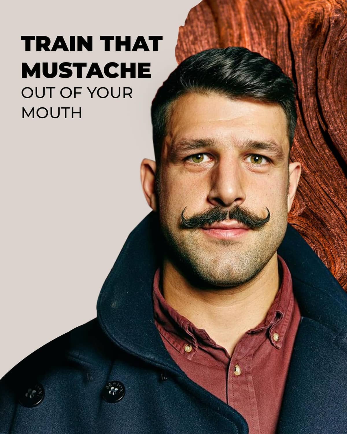 Man with a trained, shaped mustache for a neat grooming style