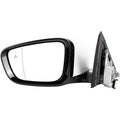 Left driver side power mirror with white housing and black trim, blind spot glass panel