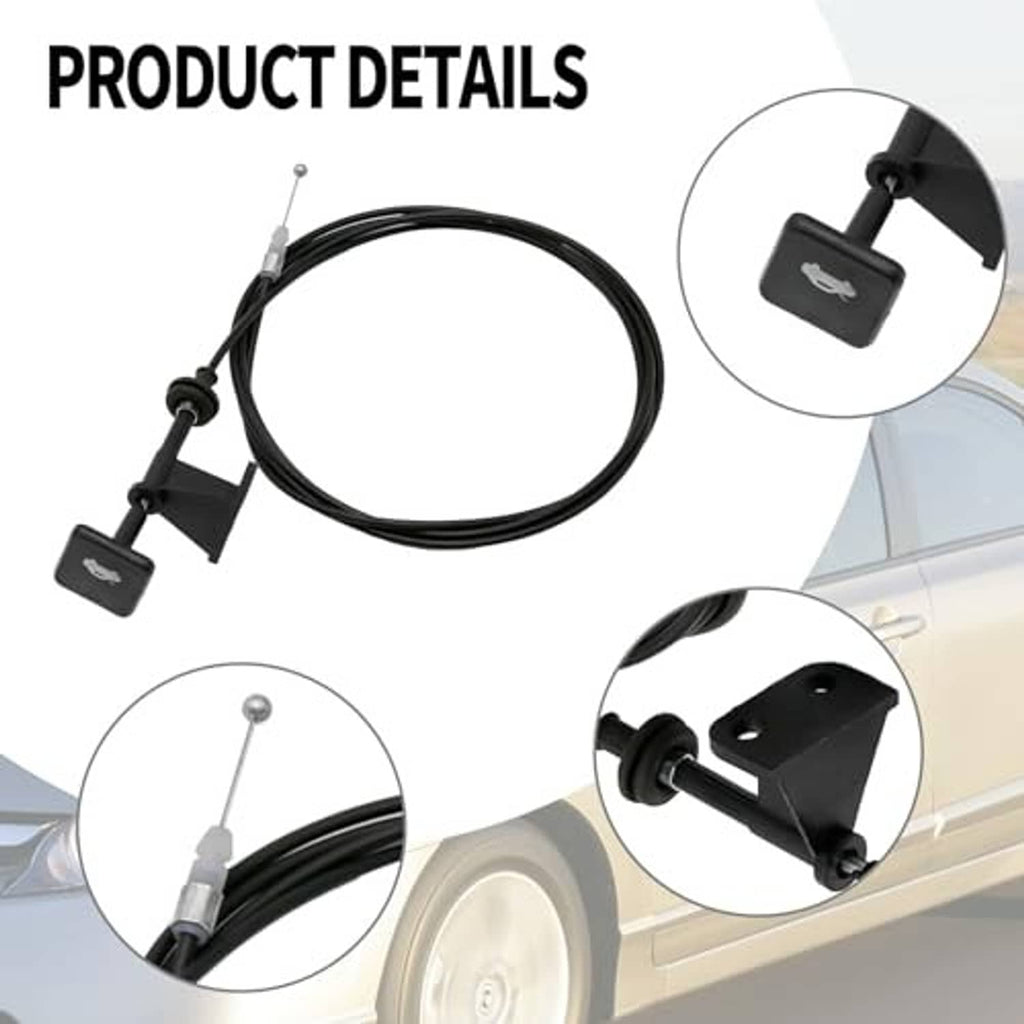 Front hood latch release wire cable with black brackets and exposed cable end tip