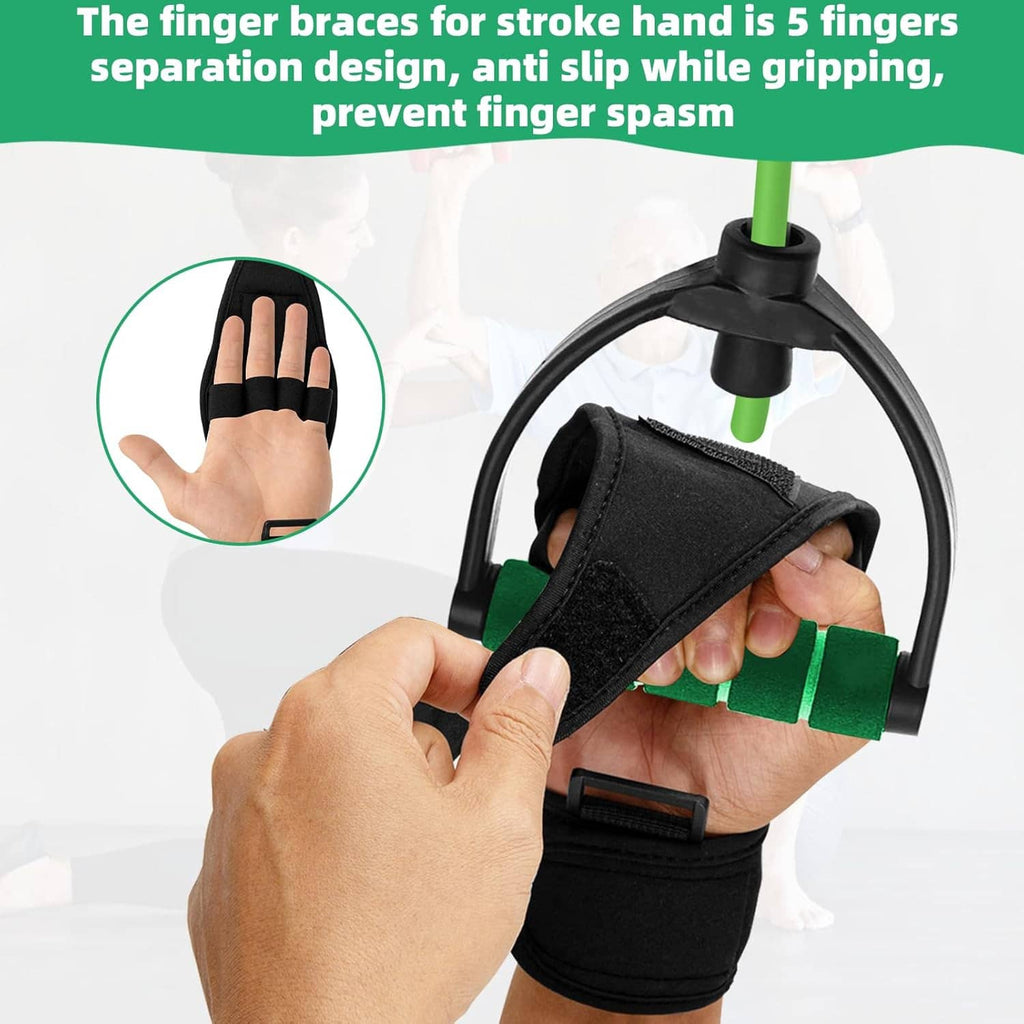 Black hand brace glove with five finger separation splints and adjustable strap