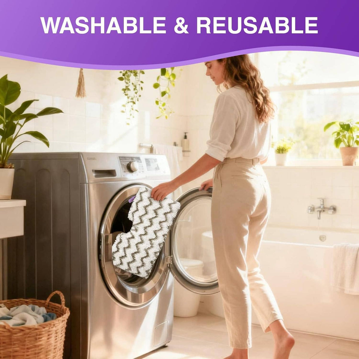 Washable steam mop replacement pads shown with zigzag microfiber cloths