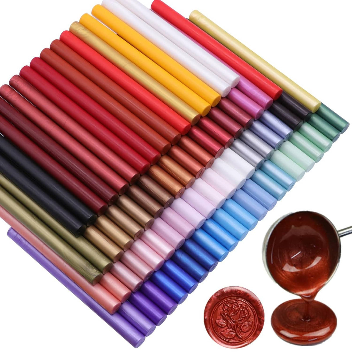Mini wax seal sticks, assorted colors in rows for 0.28 in wax sealing.