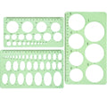 Clear green circle and oval drawing templates set with measuring guides