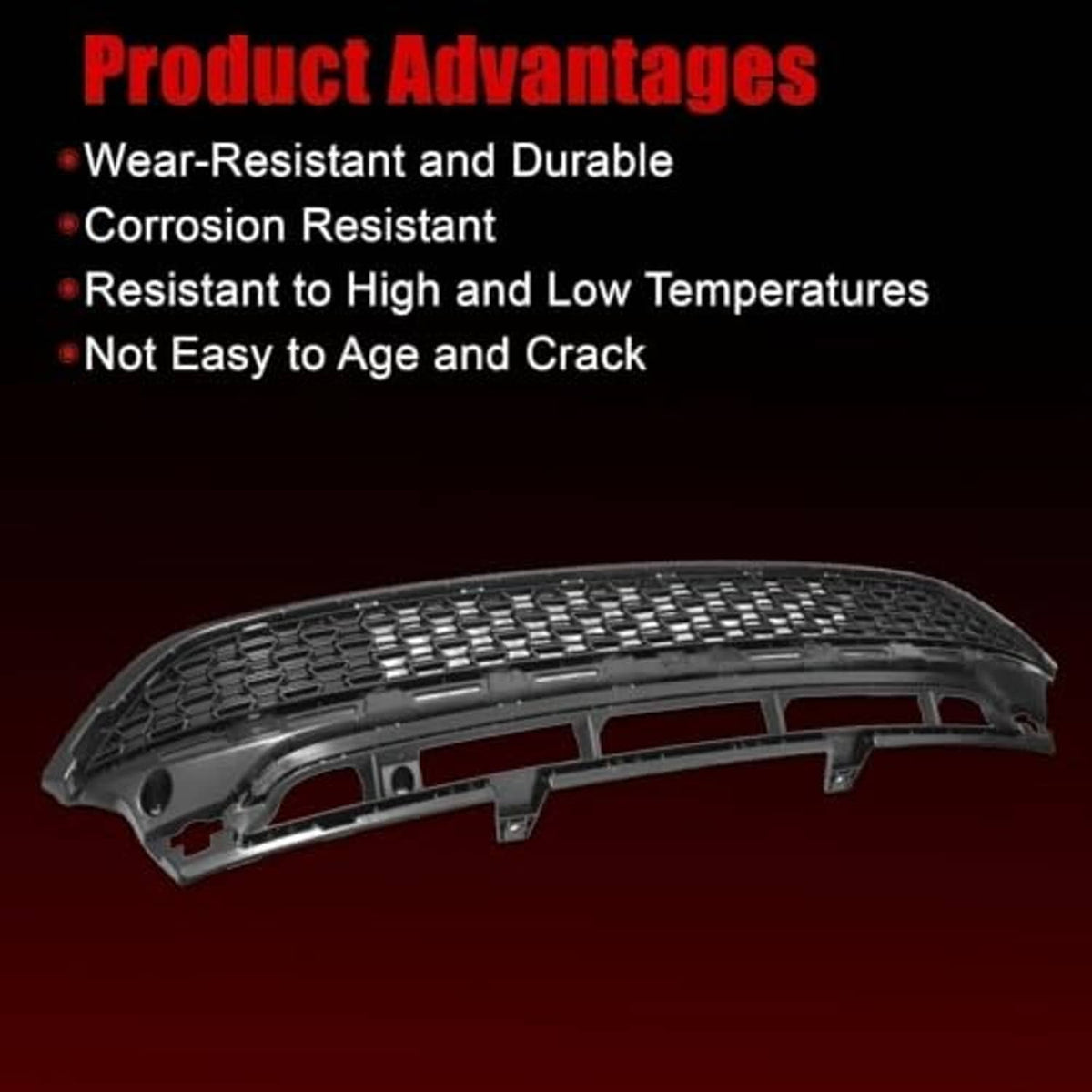 Black front bumper lower grille shown in profile with honeycomb mesh surface