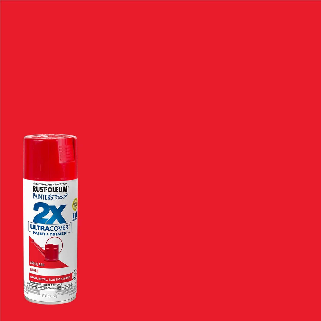 Rust-Oleum 2X UltraCover spray paint can, red glossy paint+primer.