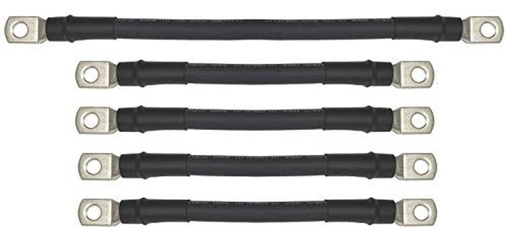 Black 4-gauge battery cable set with ring terminals for golf cart use