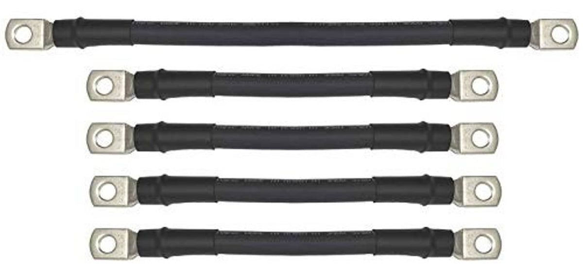 Black 4-gauge battery cable set with ring terminals for golf cart use