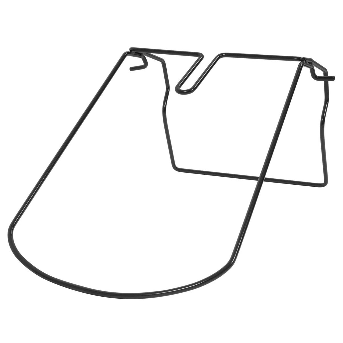 Black steel grass bag frame with curved front rim and side bracket tabs